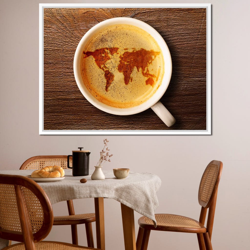 World Map Coffee Cup Canvas Wall Art