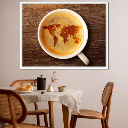 World Map Coffee Cup Canvas Wall Art