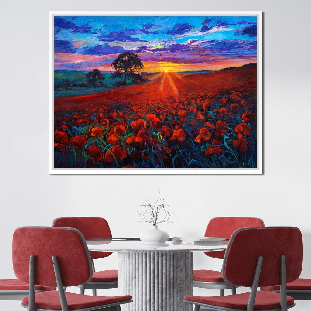 Sunset Over the Poppy Fields Canvas Wall Art