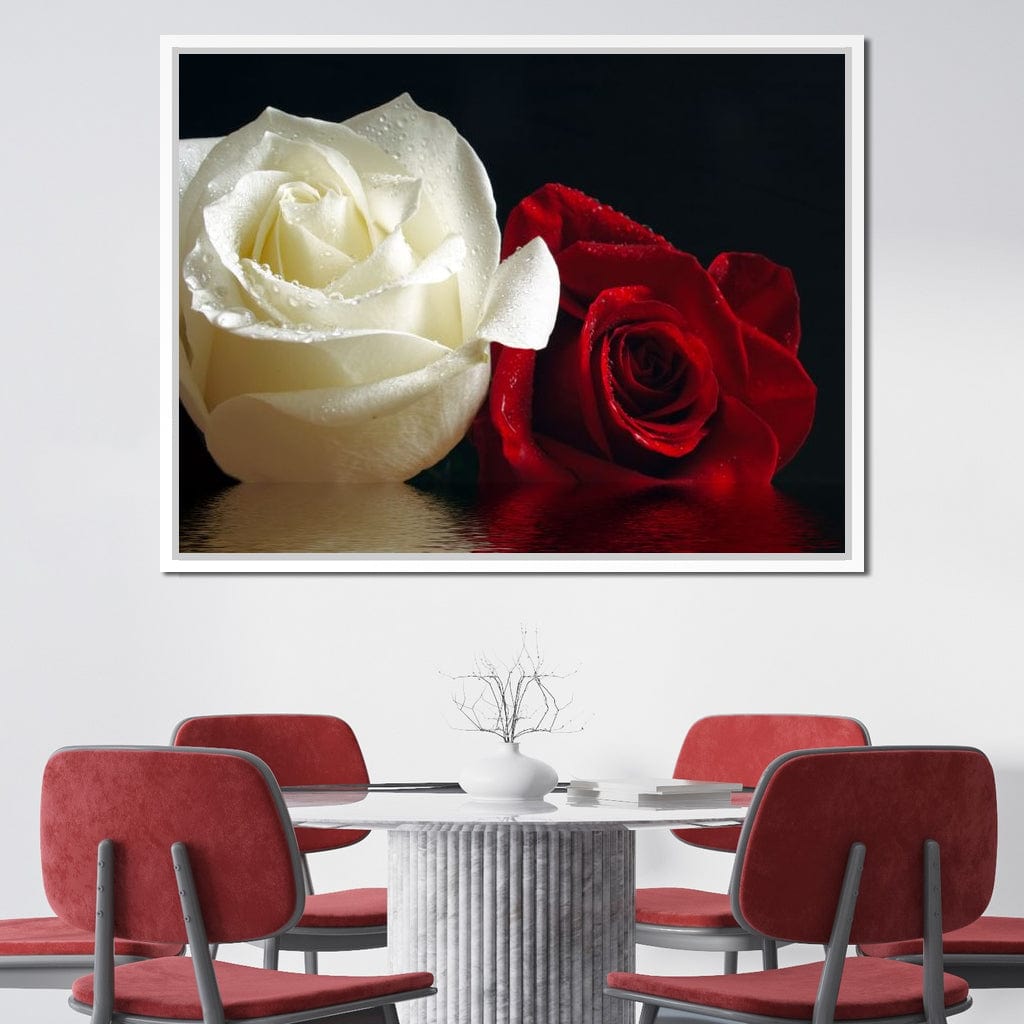 Red & White Roses Reflection Canvas Wall Art