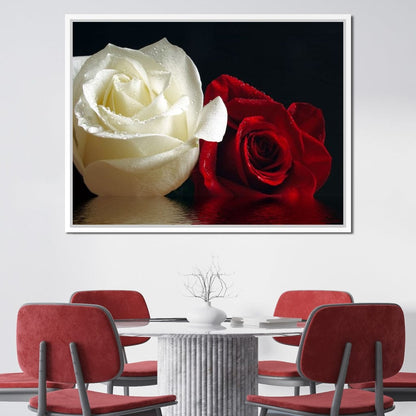 Red & White Roses Reflection Canvas Wall Art