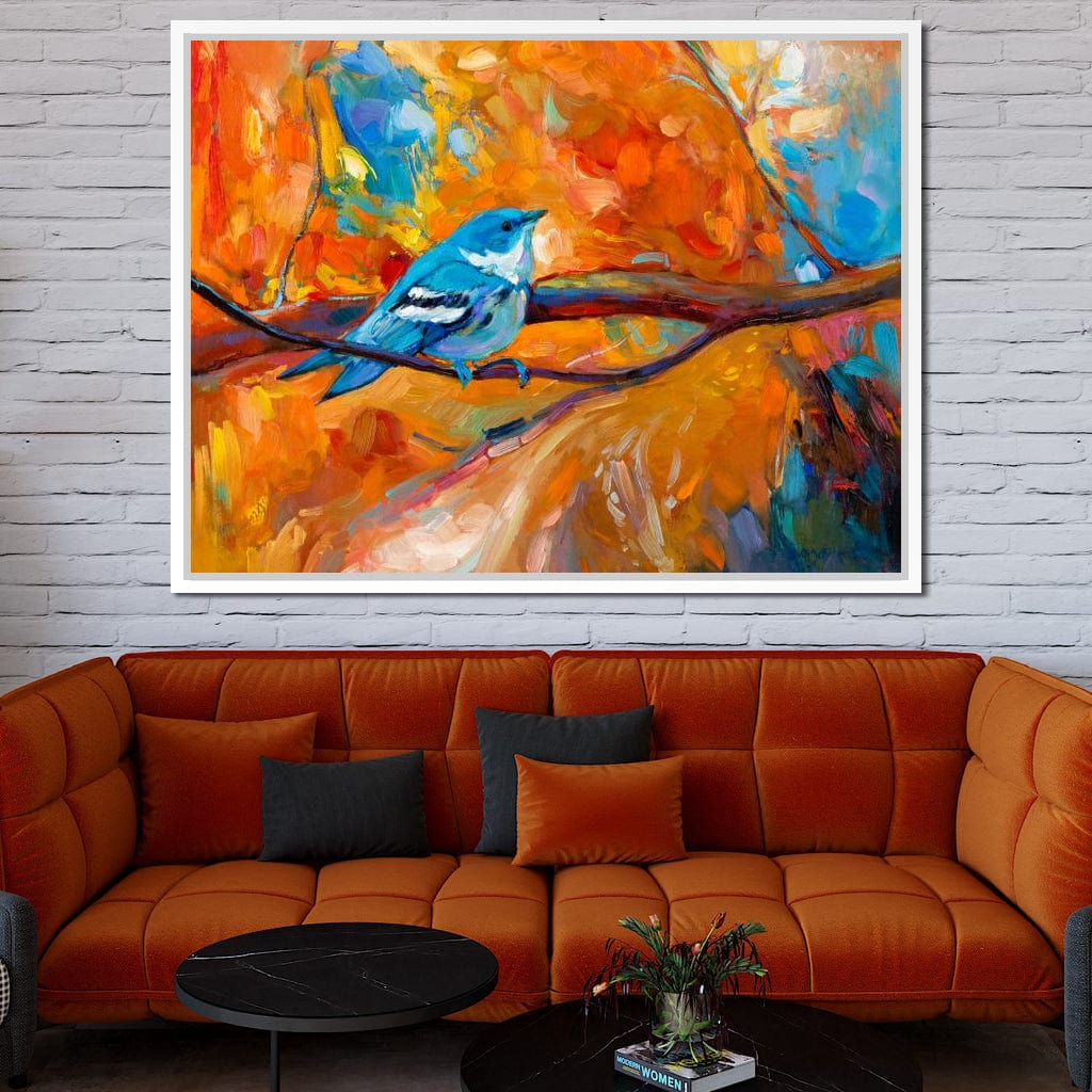 Blue Cerulean Warbler Bird Canvas Wall Art