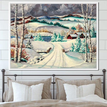 Rural Winter Landscape Canvas Wall Art
