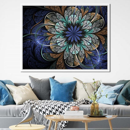 Blue and Gold Fractal Flower Canvas Wall Art
