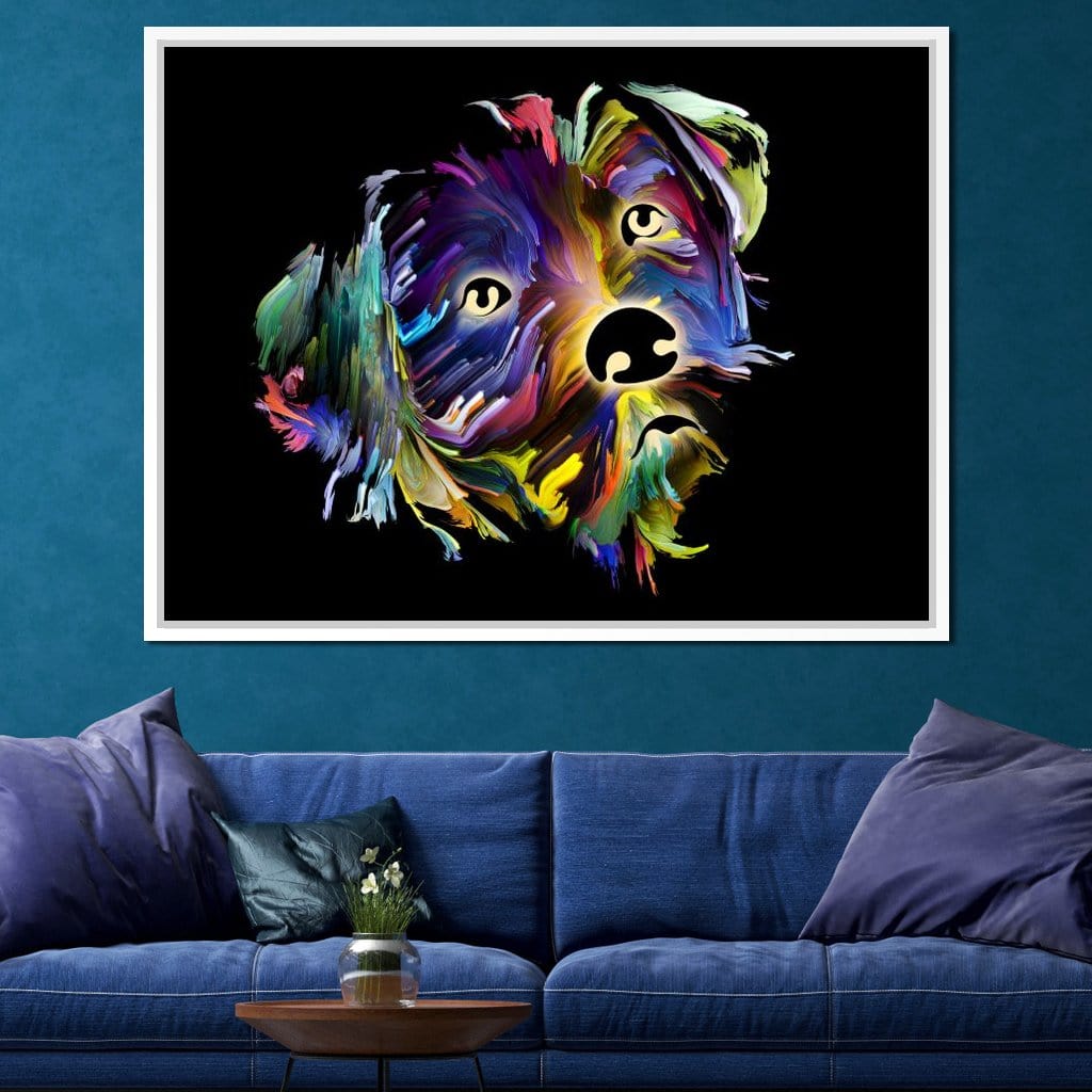 Coloful Dog on Black Background Canvas Wall Art