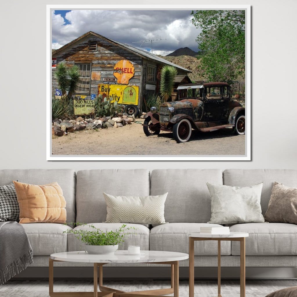 Old Car by Route 66 Canvas Wall Art