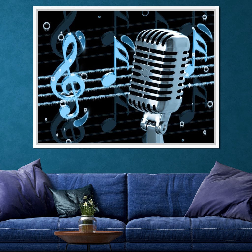 Vintage Microphone & Blue Notes Canvas Wall Art