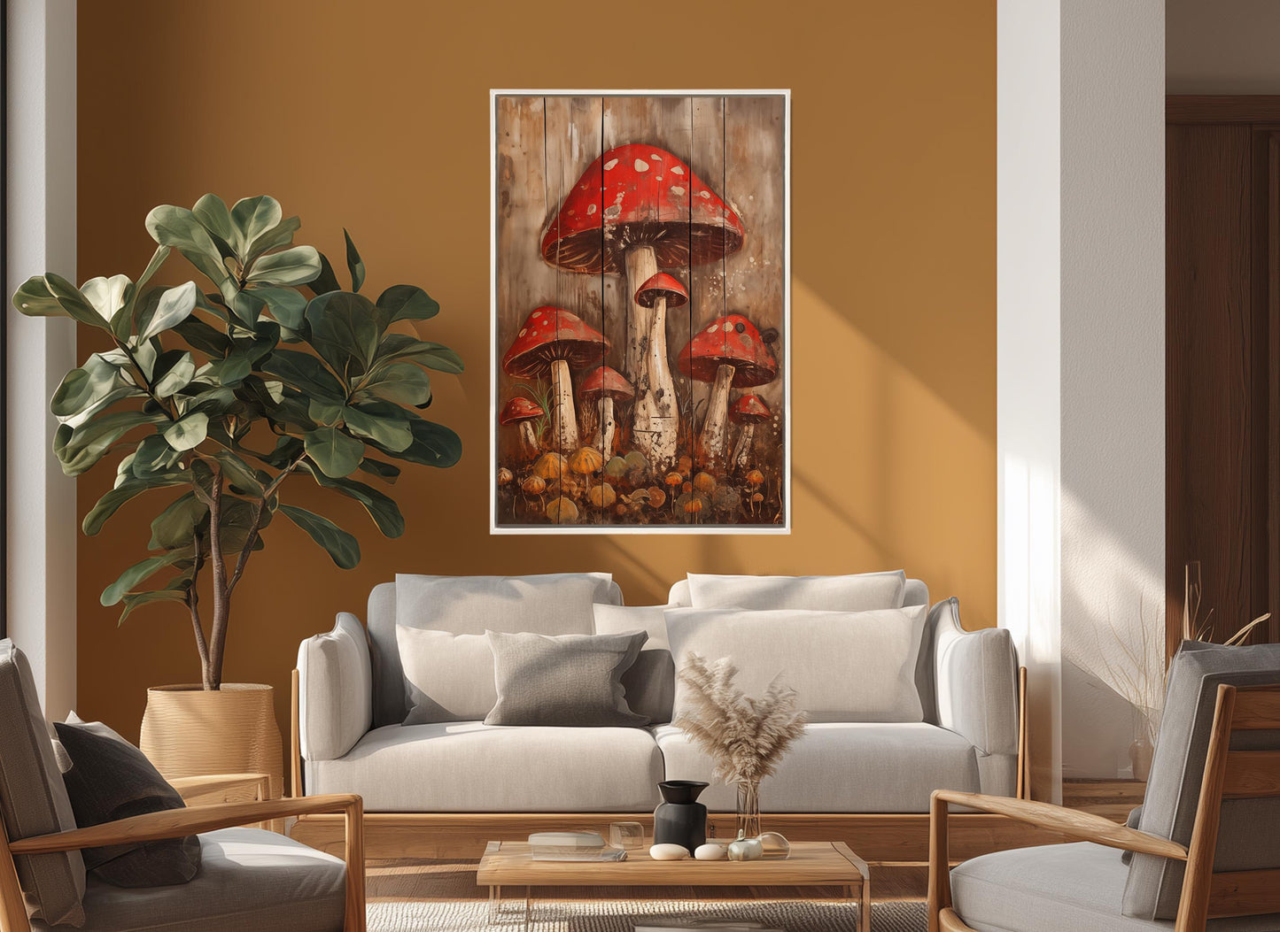Mushrooms Canvas Print – Abstract Mushroom Art on Gallery Wrapped Cotton Canvas, Ready to Hang