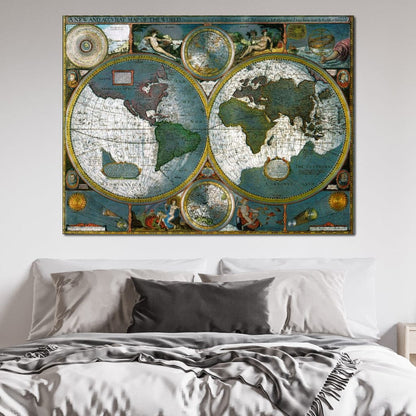 Ancient Historical Map of the World Canvas Wall Art