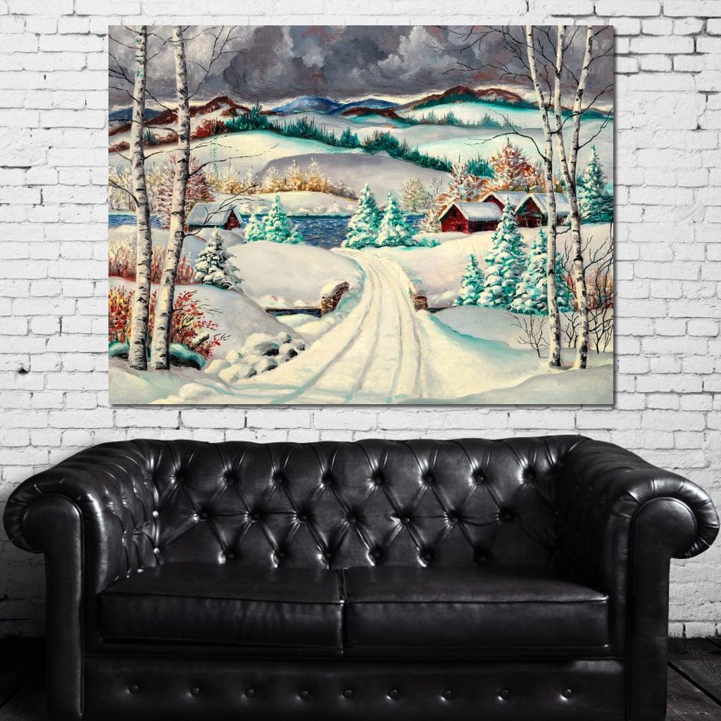 Rural Winter Landscape Canvas Wall Art