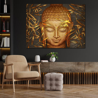 Smiling Golden Buddha Canvas Wall Art
