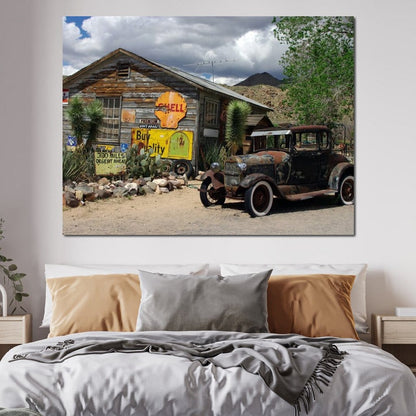 Old Car by Route 66 Canvas Wall Art