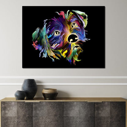 Coloful Dog on Black Background Canvas Wall Art