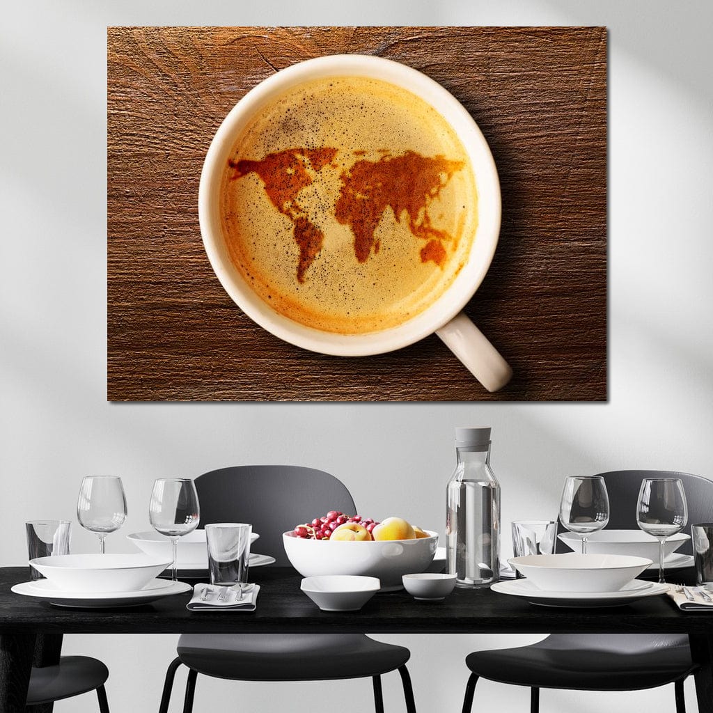 World Map Coffee Cup Canvas Wall Art