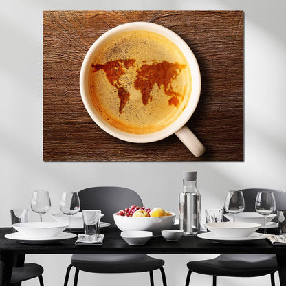 World Map Coffee Cup Canvas Wall Art