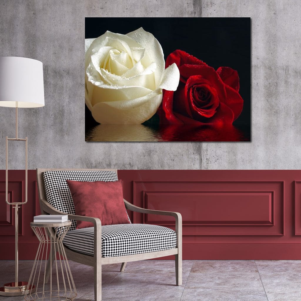 Red & White Roses Reflection Canvas Wall Art