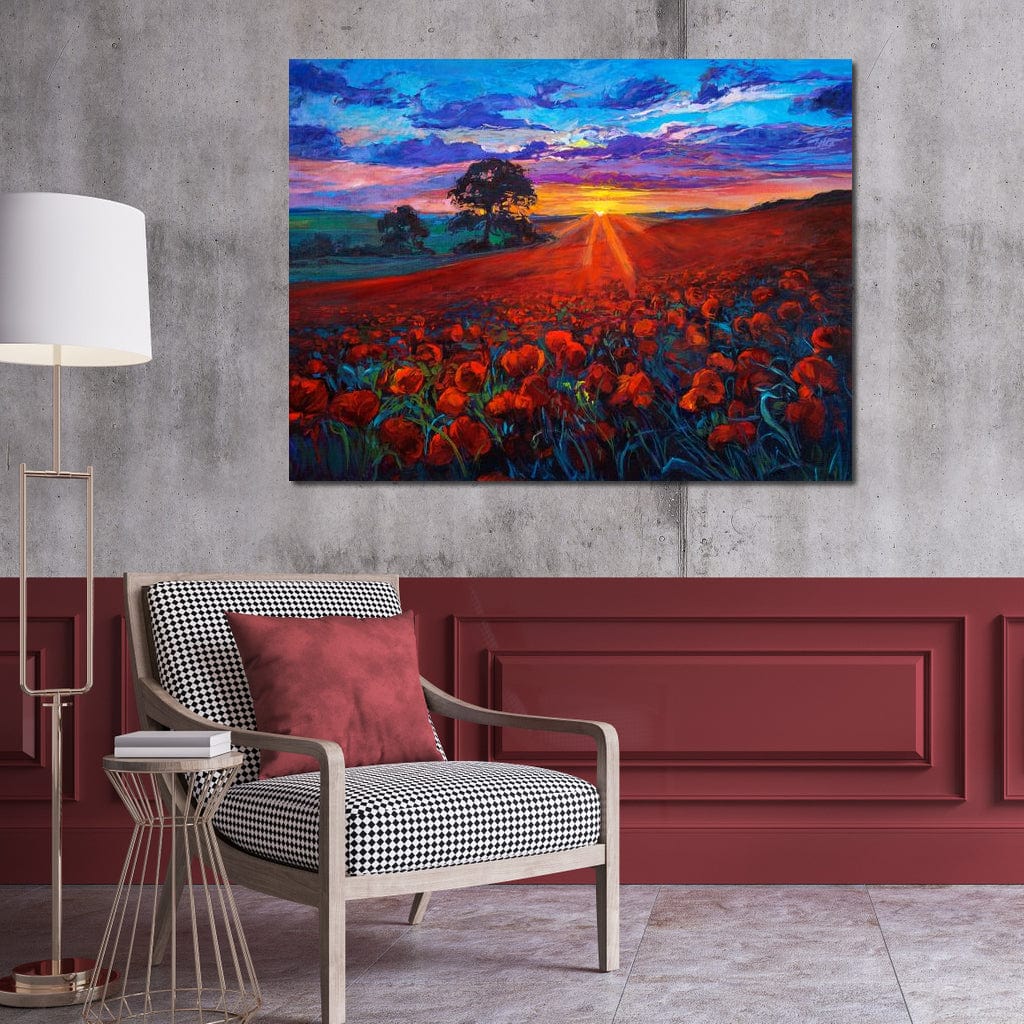 Sunset Over the Poppy Fields Canvas Wall Art