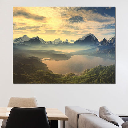 Morning Mist on Serenity Lake Canvas Wall Art