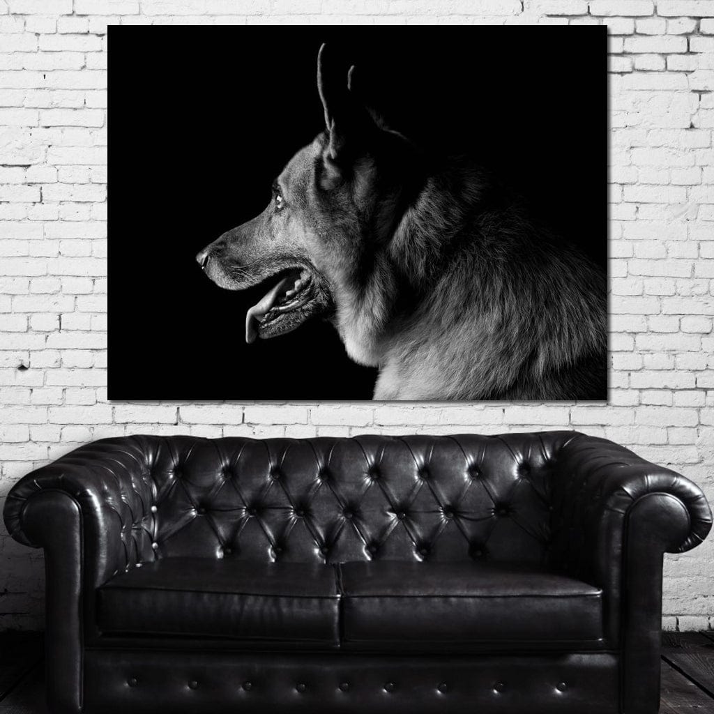Black and White German Shepherd Canvas Wall Art