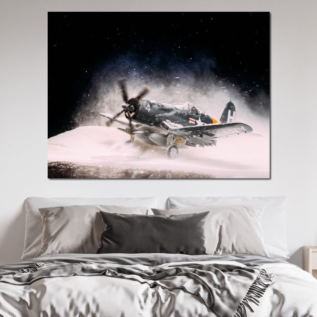 Snowy F4-U Corsair Canvas Wall Art