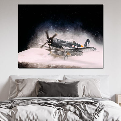 Snowy F4-U Corsair Canvas Wall Art