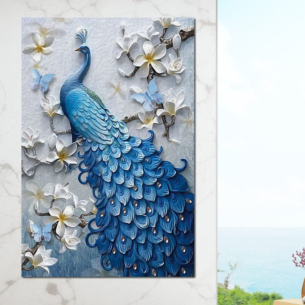 Blue Peacock Flower 1 panel Left Canvas Wall Art