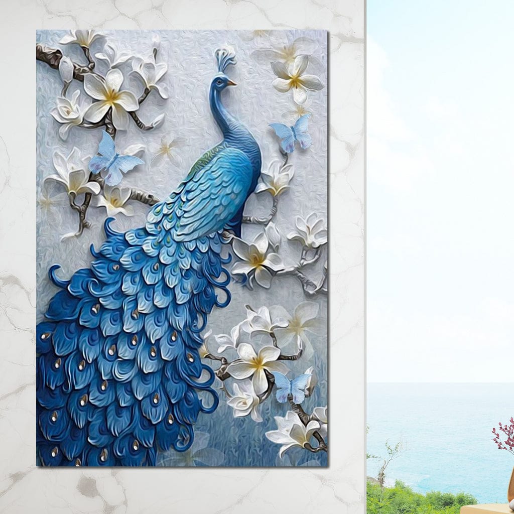 Blue Peacock Flower 1 panel Canvas Wall Art