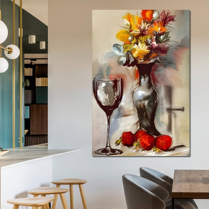 Abstract Wine & Flowers 02 Canvas Wall Art