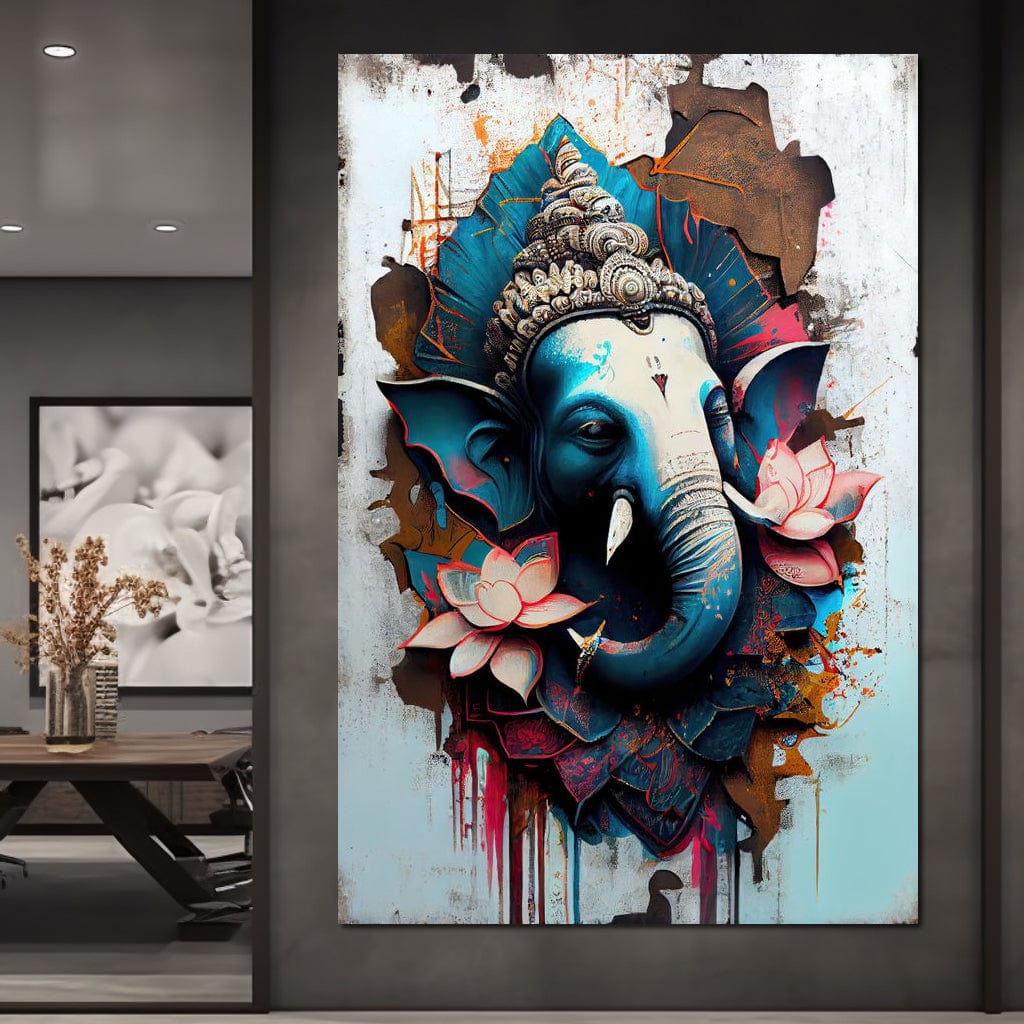 Blue Ganesh Portrait Canvas Wall Art