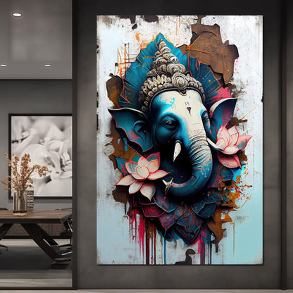 Blue Ganesh Portrait Canvas Wall Art