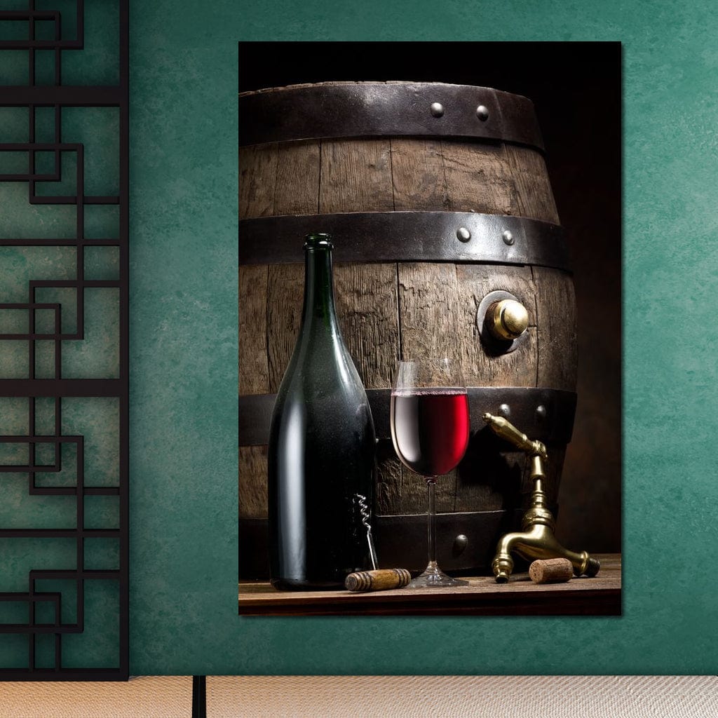 Wine Bottle and Barrel Canvas Wall Art