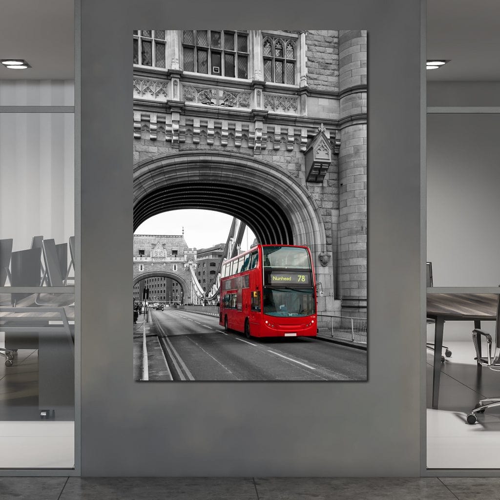 Red Bus Passing on the Tower Bridge Canvas Wall Art
