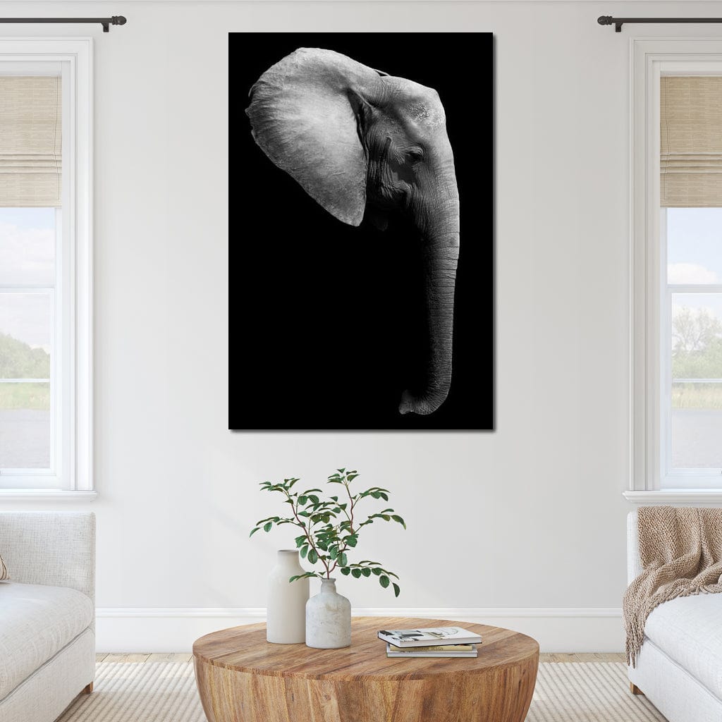 Black and White Elephant Head Canvas Wall Art