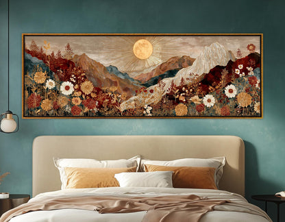 Boho Mountain Landscape – Wildflower Canvas Print | Framed Floating Frame Canvas