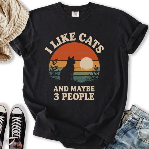 Retro Sunset I Like Cats Relaxed Tee