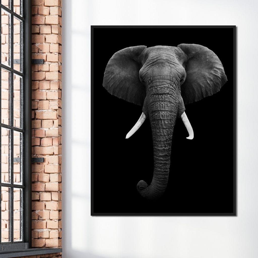 Black and White Elephant Face Canvas Wall Art