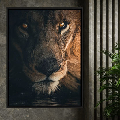 Lion Portrait Water Canvas Wall Art