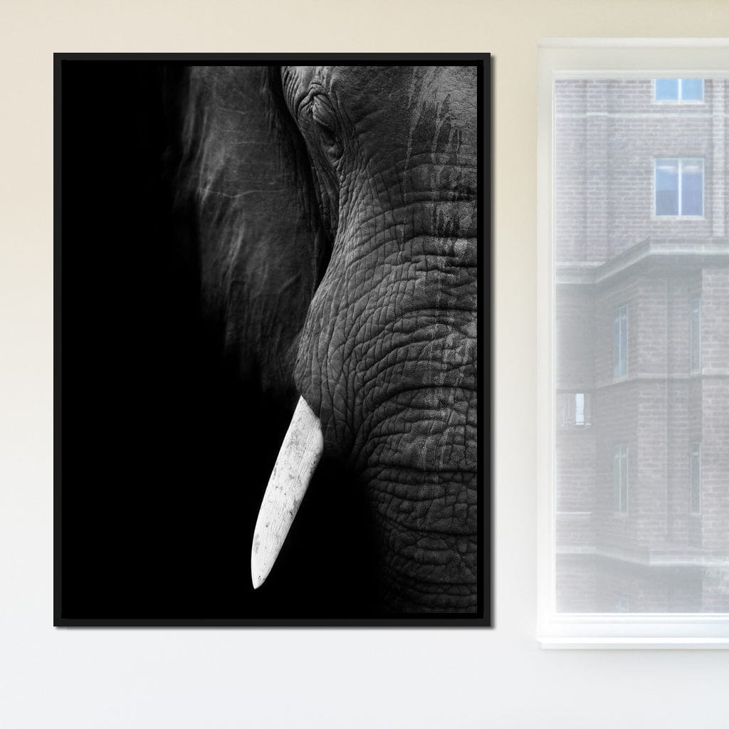 Black and White Elephant Close up Canvas Wall Art