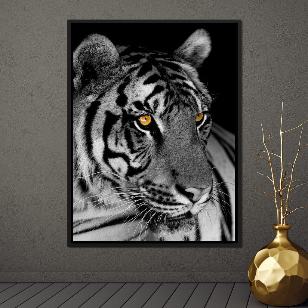 Black and White Tiger with Yellow Eyes Canvas Wall Art