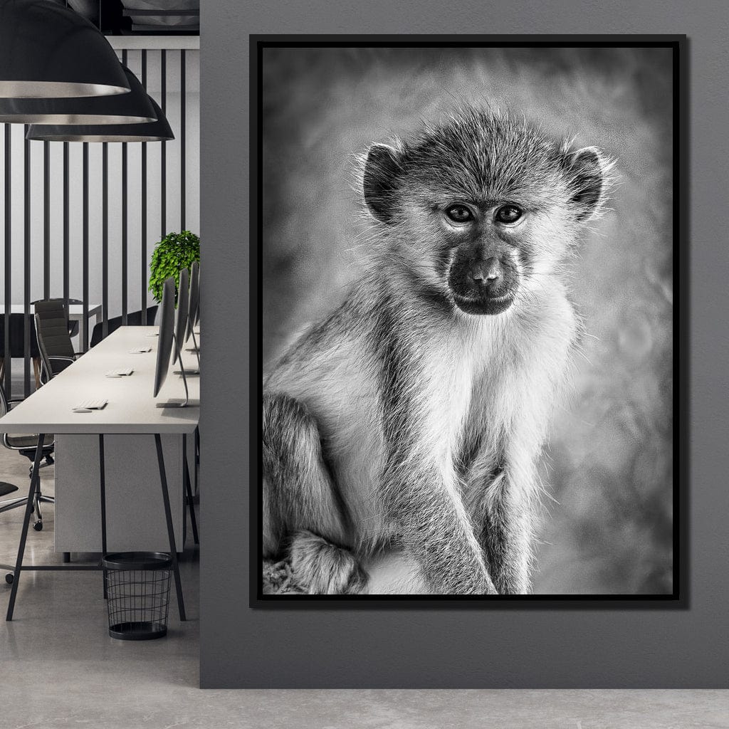 Monkey in Black & White Canvas Wall Art