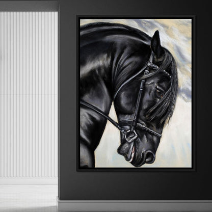 Black Friesian Horse Canvas Wall Art