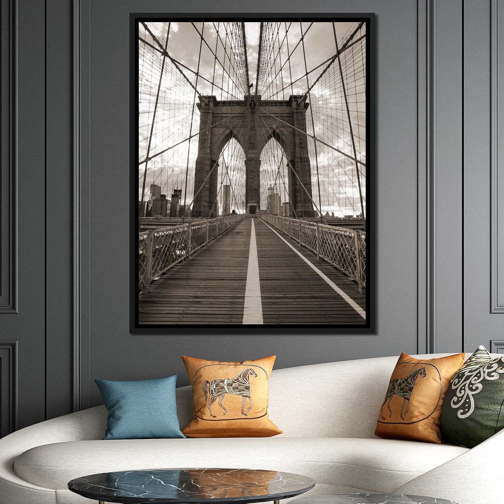 Brooklyn Bridge in Black & White Canvas Wall Art