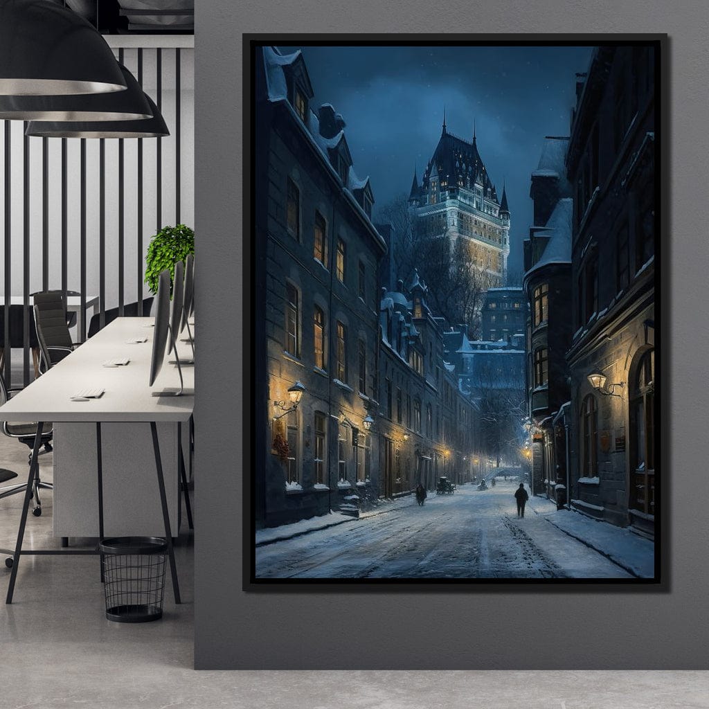 Quebec City Street On a Winter Night Canvas Wall Art