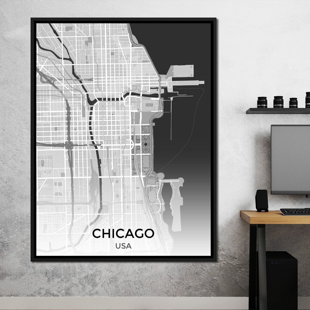 Map of Chicago, USA Canvas Wall Art