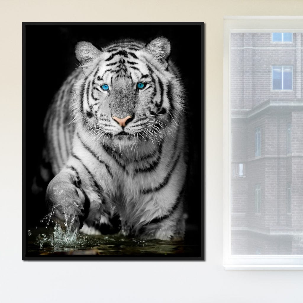 Blue Eyed Snow Tiger Canvas Wall Art