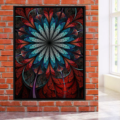 Red Shade Fractal Flower Canvas Wall Art