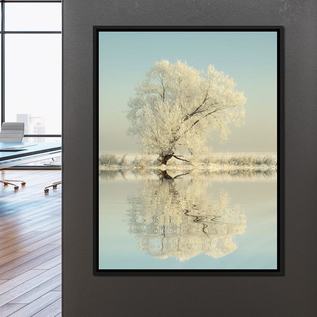 Winter Tree by the Lake Canvas Wall Art