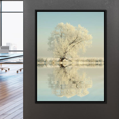 Winter Tree by the Lake Canvas Wall Art