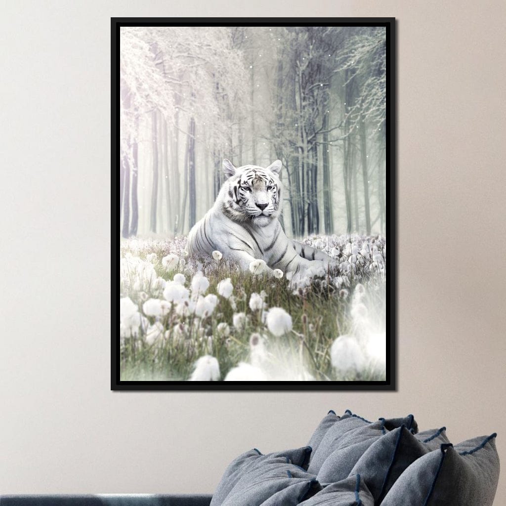 White Tiger Flowers Canvas Wall Art