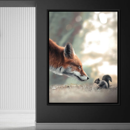 Fox Meets Squirrel Canvas Wall Art